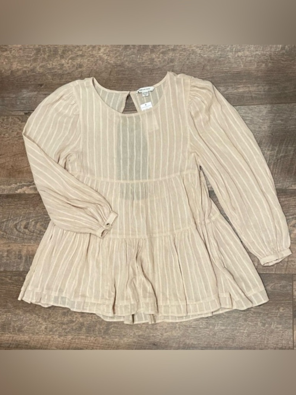 American Eagle Outfitters Girls Cream Long Sleeve Tiered Peasant Top